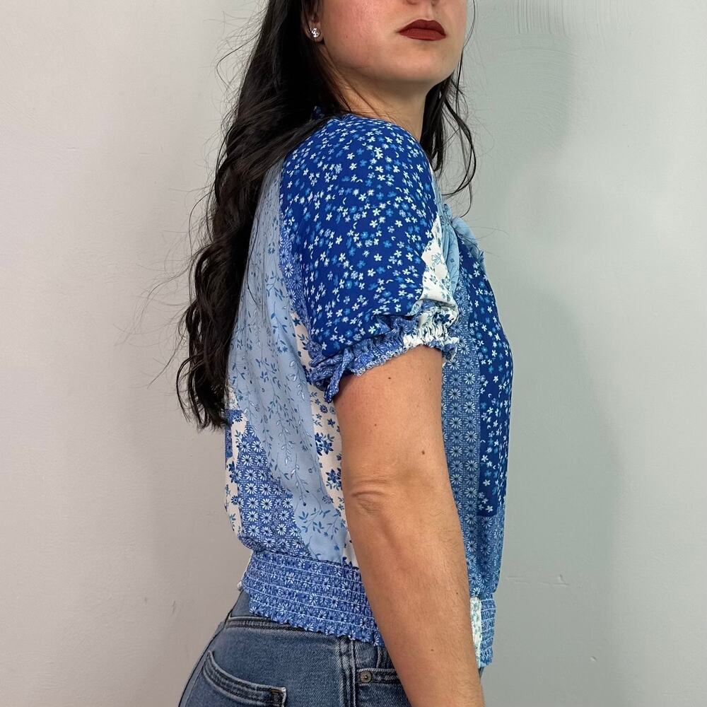 Rose + Olive Blue Floral Patchwork Lightweight Pu… - image 3